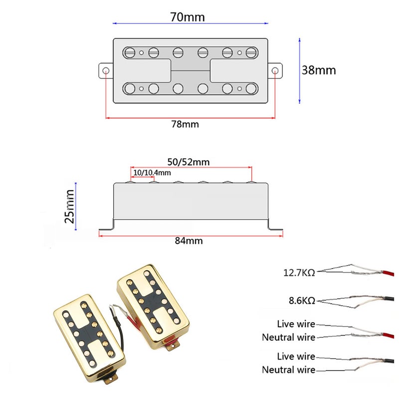 Swhmc Electric Guitar Pickup Double Coil Humbucker Neck and Bridge Pickup Set LP Les Paul Guitar Gold - Image 2